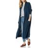 Cable Stitch Women’s Open Placket Long Cardigan – Open Front Long Sleeve Sweater Coat with Pockets(Heather Blue)