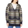 Cable Stitch Women’s Oversized Button Front Leopard Plaid Print Sweater Cardigan with Pockets - V-Neck Jacquard Coatigan(Multi Navy)