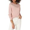 Cable Stitch Women’s Pointelle Inset Sweater – Long Sleeve Crewneck Lace Crochet Knit Pullover Top(Dusty Pink)