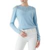 Cable Stitch Women’s Pointelle Inset Sweater – Long Sleeve Crewneck Lace Crochet Knit Pullover Top(Light Blue)