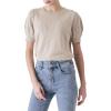 Cable Stitch Women’s Pointelle Short Sleeve Crewneck Sweater Top – Lightweight Puff Sleeve Pullover(Khaki)