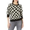 Cable Stitch Women’s Polka Dot/Checkered Pattern Sweater – Raglan Long Sleeve Crewneck Pullover Top(Black/White)