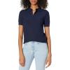 Cable Stitch Women’s Polo Neck Short Sleeve Sweater Top – V-Neck Solid Color Textured Knit Pullover(Navy)