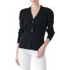 Cable Stitch Women’s Puff Sleeve Lightweight Cardigan – V-Neck Long Sleeve Button Front Solid Color Sweater(Black)