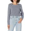 Cable Stitch Women’s Raglan Long Sleeve Shaker Stitch Pullover Sweater – Fisherman Rib Knit Crewneck Cotton Top(Marled Blue)
