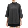 Cable Stitch Women’s Rib-Collar Tunic Sweater – Loose Fit Oversized Mock Neck 3/4 Sleeve Pullover Poncho Cover-up Top(Charcoal)
