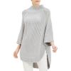 Cable Stitch Women’s Rib-Collar Tunic Sweater – Loose Fit Oversized Mock Neck 3/4 Sleeve Pullover Poncho Cover-up Top(Light Heather Grey)