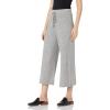 Cable Stitch Women’s Ribbed Drawstring Wide Leg Patch Pocket Pant – Cropped Cozy Lounge Bottoms for Home and Travel(Heather Grey)