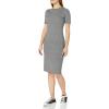 Cable Stitch Women’s Ribbed Short Sleeve Rib-Knit Dress – Striped/Solid Crewneck Bodycon Midi Dress(Marled Grey)