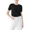 Cable Stitch Women’s Ripple Stitch Short Sleeve Sweater – Crewneck Pointelle Knit Cotton Pullover Top(Black)