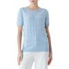 Cable Stitch Women’s Ripple Stitch Short Sleeve Sweater – Crewneck Pointelle Knit Cotton Pullover Top(Light Blue)