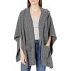 Cable Stitch Women’s Soft Hooded Cape Poncho – Open Front Oversized Wrap Shawl Pullover Sweater with Pockets(Marled Grey)