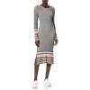 Cable Stitch Women’s Stripe Ribbed Dress – Crewneck Long Sleeve Colorblock Bodycon Fitted Midi Sweater Dress(Multi-grey)