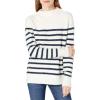Cable Stitch Women’s Striped Mock Neck Cozy Sweater – Soft Long Sleeve Sailor Nautical Style Pullover Knit Top(Ivory)