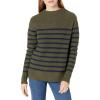 Cable Stitch Women’s Striped Mock Neck Cozy Sweater – Soft Long Sleeve Sailor Nautical Style Pullover Knit Top(Olive)