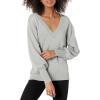 Cable Stitch Women’s Textured Back Cotton Sweater – Long Lantern Sleeve V-Neck Solid Color Pullover Knit Top(Light Heather Grey)