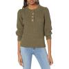 Cable Stitch Women’s Textured Henley Sweater – Crewneck Long Sleeve Pleated Shoulder Cotton Ribbed Pullover Top(Olive)
