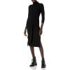 Cable Stitch Women’s Turtleneck Ribbed Sweater Dress – 3/4 Sleeve Tie Waist Bodycon Fitted Knit Dress(Black)