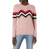 Cable Stitch Women’s Zig Zag Chevron Crewneck Pullover Sweater – Long Sleeve Lightweight Striped Color Blocked Knit Top(Pink)