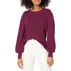 Cable Stitch Women’s Blouson Sleeve Crewneck Sweater - Long Sleeve Puff Shoulder Ribbed Shaker Stitch Solid Color Top(Aubergine)