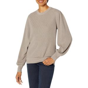 Cable Stitch Women’s Blouson Sleeve Crewneck Sweater - Long Sleeve Puff Shoulder Ribbed Shaker Stitch Solid Color Top(Concrete)