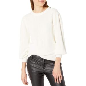 Cable Stitch Women’s Blouson Sleeve Crewneck Sweater - Long Sleeve Puff Shoulder Ribbed Shaker Stitch Solid Color Top(Ivory)