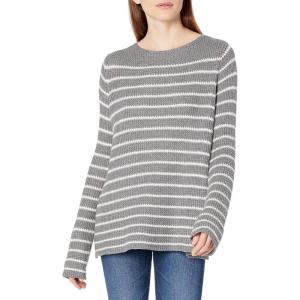 Cable Stitch Women’s Boat Neck Striped Sweater – Long Sleeve Lightweight Textured Soft Pullover Top(Heather Grey/White)