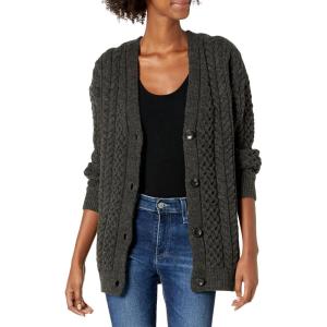 Cable Stitch Women’s Boyfriend Cable Cardigan – V-Neck Button Front Long Sleeve Drop Shoulder Sweater Cover-Up(Charcoal)