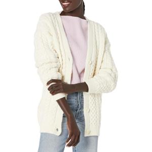 Cable Stitch Women’s Boyfriend Cable Cardigan – V-Neck Button Front Long Sleeve Drop Shoulder Sweater Cover-Up(Cream)