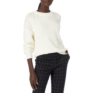 Cable Stitch Women’s Cable Crewneck Sweater – Long Sleeve Drop Shoulder Boxy Pullover Knit Top(Birch White)