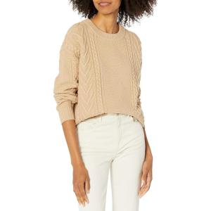 Cable Stitch Women’s Cable Crewneck Sweater – Long Sleeve Drop Shoulder Boxy Pullover Knit Top(Camel)