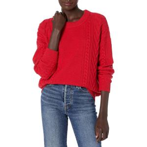 Cable Stitch Women’s Cable Crewneck Sweater – Long Sleeve Drop Shoulder Boxy Pullover Knit Top(Rouge)