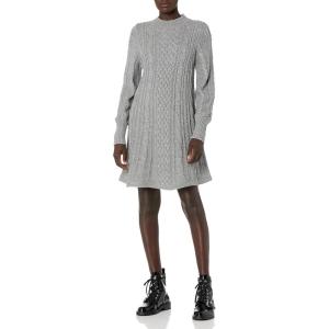 Cable Stitch Women’s Cable Knit Dress – Crewneck Long Sleeve Chunky A-Line Flare Sweater Dress(Heather Grey)