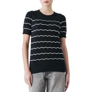 Cable Stitch Women’s Chevron Stitch Short Sleeve Sweater Top – Zig-Zag Crewneck Lightweight Soft Knit(Black/White)