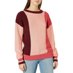 Cable Stitch Women’s Colorblock Crewneck Sweater - Long Sleeve Rib-Knit Shaker Stitch Pullover Top(Multi-pink)