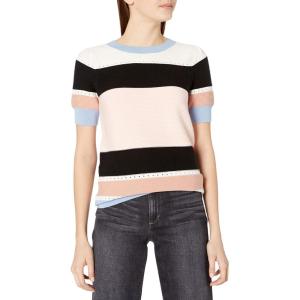 Cable Stitch Women’s Colorblock Pointelle Short Sleeve Sweater – Crewneck Mixed Stitch Lightweight Cotton Pullover Top(Multi)
