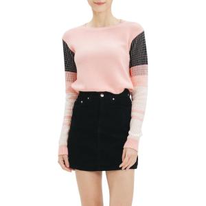 Cable Stitch Women’s Contrast-Sleeve Cotton Sweater – Crewneck Long Sleeve Knitted Pullover Top(Camille)