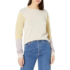 Cable Stitch Women’s Contrast-Sleeve Cotton Sweater – Crewneck Long Sleeve Knitted Pullover Top(Canvas)