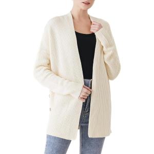 Cable Stitch Women’s Cotton Ribbed Button Sweater Cardigan – Open Front Long Sleeve Knit Cover-up Coat(Cream)
