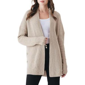 Cable Stitch Women’s Cotton Ribbed Button Sweater Cardigan – Open Front Long Sleeve Knit Cover-up Coat(Oatmeal)