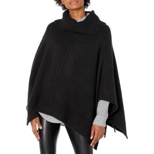 Cable Stitch Women’s Cozy Cowl Neck Poncho – 3/4 Sleeve Oversized Turtleneck Sweater Pullover Cape Top(Black)