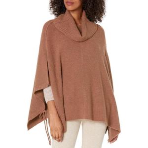 Cable Stitch Women’s Cozy Cowl Neck Poncho – 3/4 Sleeve Oversized Turtleneck Sweater Pullover Cape Top(Caramel)