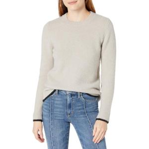 Cable Stitch Women’s Cozy Crewneck Sweater – Contrast Tipping Long Sleeve Pullover Knit Top(Light Grey)