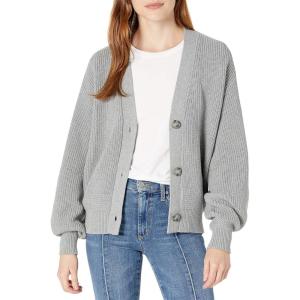 Cable Stitch Women’s Cropped Textured Cardigan – Button Front V-Neck Shaker Fisherman Stitch Balloon Sleeve Oversized Sweater(Heather Grey)