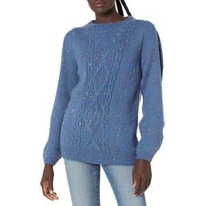 Cable Stitch Women’s Donegal Dots Cable Knit Sweater – Crewneck Long Sleeve Mélange Pullover Top(Multi-denim)