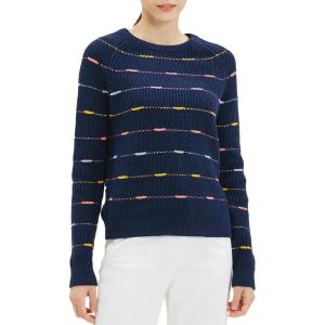 Cable Stitch Women’s Dotted Stripe Sweater – Crewneck Long Sleeve Knitted Pullover Top(Multi-navy)