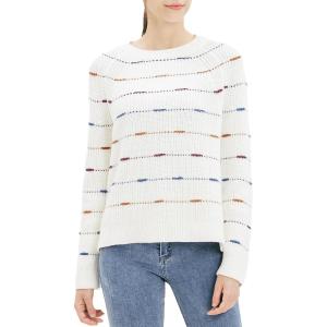 Cable Stitch Women’s Dotted Stripe Sweater – Crewneck Long Sleeve Knitted Pullover Top(Multi-white)