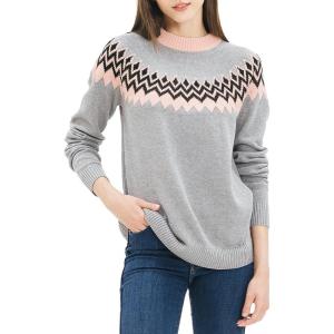 Cable Stitch Women’s Fair Isle Sweater – Classic Vintage Jacquard Long Sleeve Crewneck Pullover Top(Heather Grey)