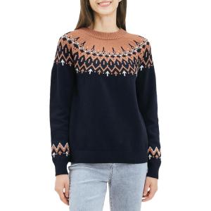 Cable Stitch Women’s Fair Isle Sweater – Classic Vintage Jacquard Long Sleeve Crewneck Pullover Top(Midnight)
