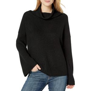 Cable Stitch Women’s Funnel Neck Oversized Sweater – Wide Cuff Long Sleeve Loose Fit Solid Color Pullover Top(Black)